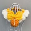 Yellow Handmade Knitted Dog Collar Pet Crochet Silent Bell Scarf Bib Photography Prop Knot Bow Necklace