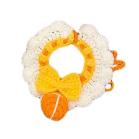 Yellow Handmade Knitted Dog Collar Pet Crochet Silent Bell Scarf Bib Photography Prop Knot Bow Necklace