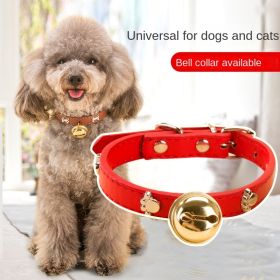 Leather Pet Collars Pet paw print bone alloy bell collar dog collar Best Santa Xmas Gifts cat collar (Color: Red, size: L)