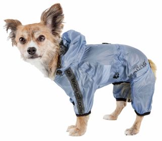 Dog Helios 'Torrential Shield' Waterproof Multi-Adjustable Full Bodied Pet Dog Windbreaker Raincoat (Color: Blue, size: large)