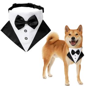 Wedding suit dog collar pet saliva towel dog wedding triangle scarf (Color: Black and white triangular scarf collar suit, size: S)