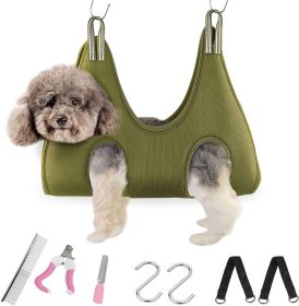 Dog Grooming Hammock Harness for Dogs & Cats with Pet Nail Clipper Trimmer (Color: Green, size: S)