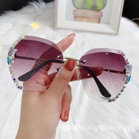 Fashion Diamond rimless Trimmed Sunglasses Women's Fashion Anti UV Slimming Sunglasses (colour: Gradual coffee)