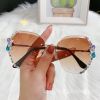 Fashion Diamond rimless Trimmed Sunglasses Women's Fashion Anti UV Slimming Sunglasses