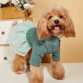 Small & Medium Dogs Solid Color Twist Knit Turtleneck Spliced Mesh Skirt; warm Dog Sweater For Winter (Color: Green, size: XS)