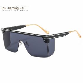 One-piece rimmed sunglass personality letters Cross border sunglasses (colour: C1 black frame and black grey chip)