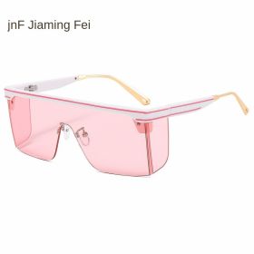 One-piece rimmed sunglass personality letters Cross border sunglasses (colour: C3 white frame powder tablet)