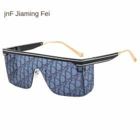 One-piece rimmed sunglass personality letters Cross border sunglasses (colour: C6 black frame watermark black gray chip)