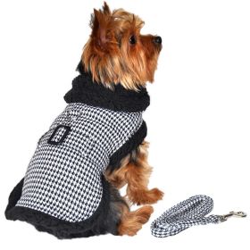 Black and White Classic Houndstooth Dog Harness Coat with Leash (size: large)