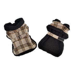 Sherpa-Lined Dog Harness Coat (Color: Brown & White Plaid, size: large)