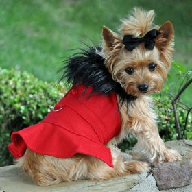 Red Wool Classic Dog Coat Harness and Fur Collar with Matching Leash (size: medium)